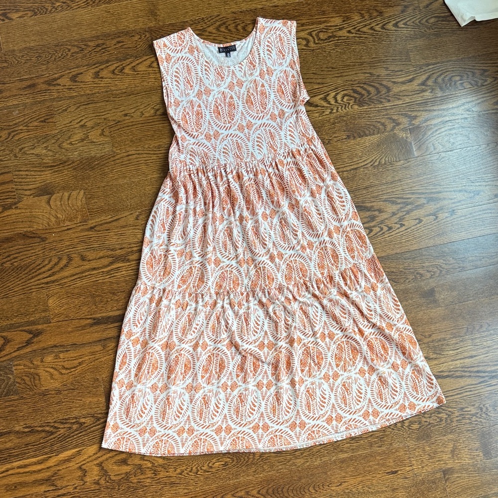 bobeau Orange and White Sleeveless Cotton Patterned Maxi Dress